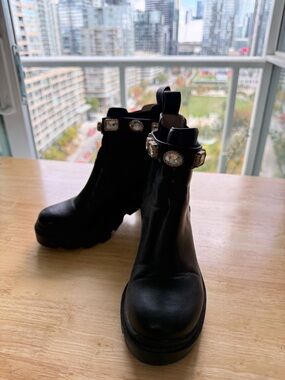 Steve Madden Black Jeweled Strap Chunky Ankle Boots